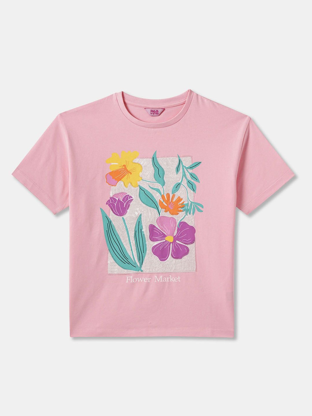 

R&B Girls Printed Cotton Top, Pink