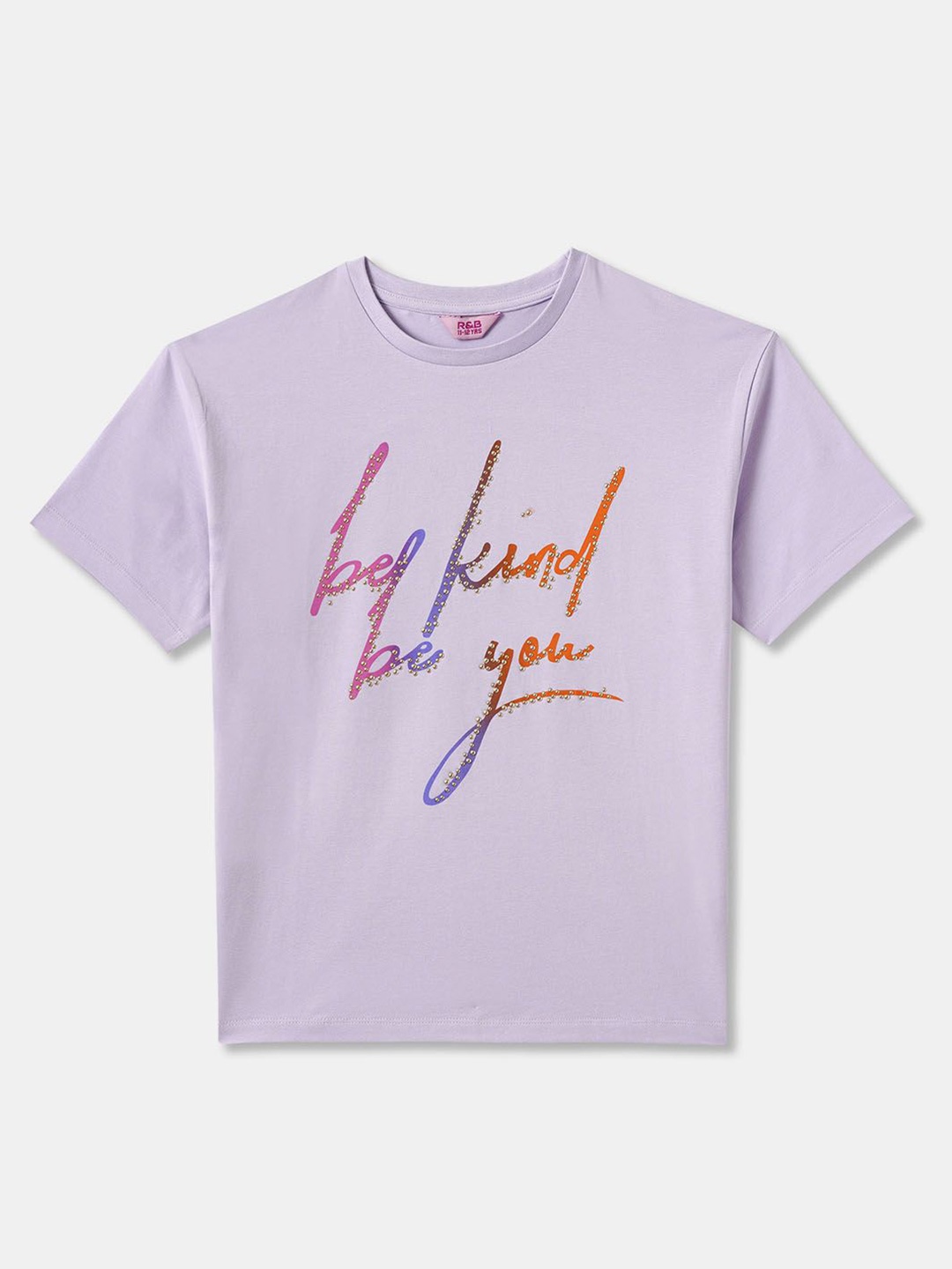 

R&B Girls Typography Printed Cotton Top, Purple