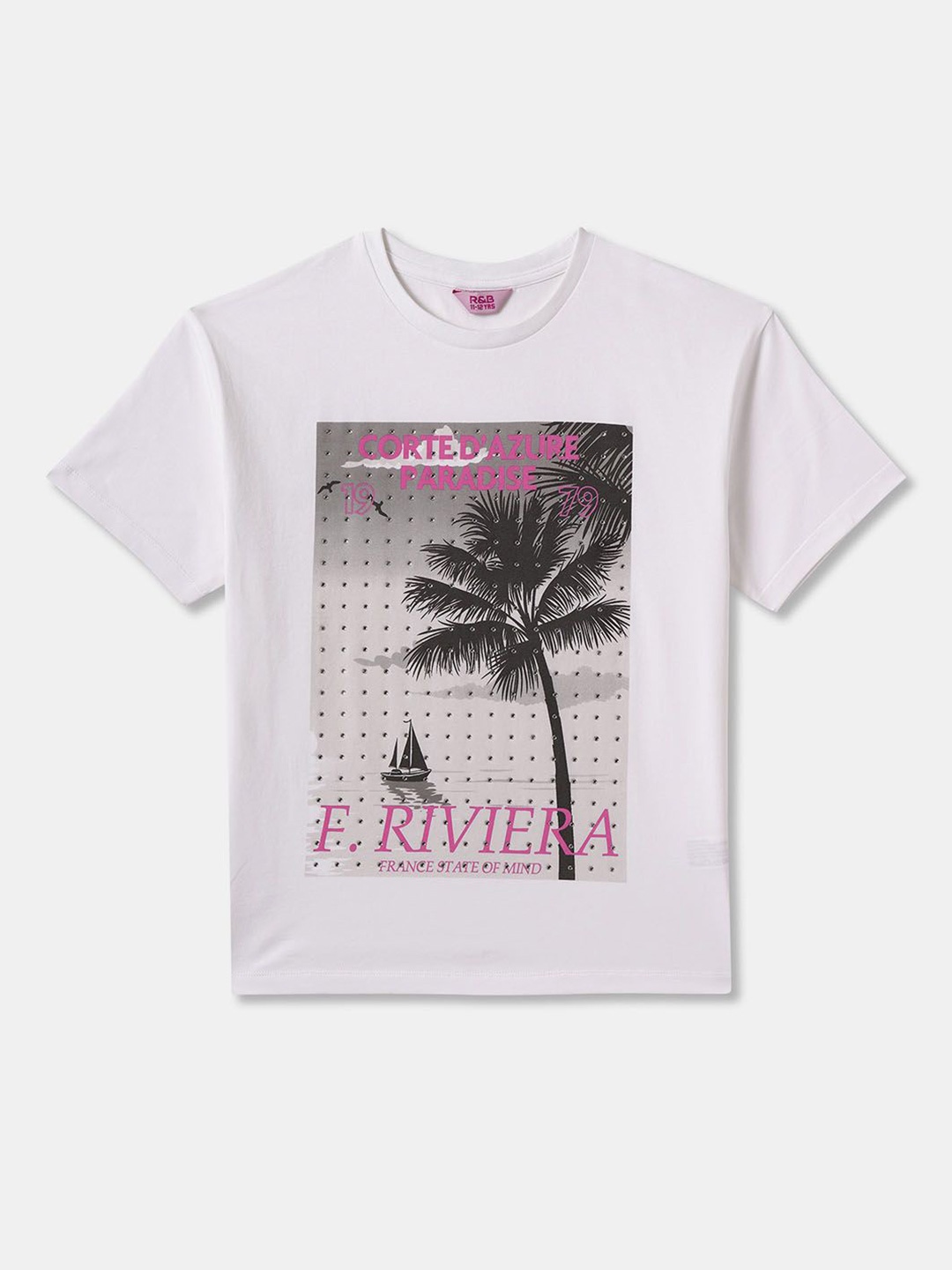 

R&B Girls Printed Cotton Top, White