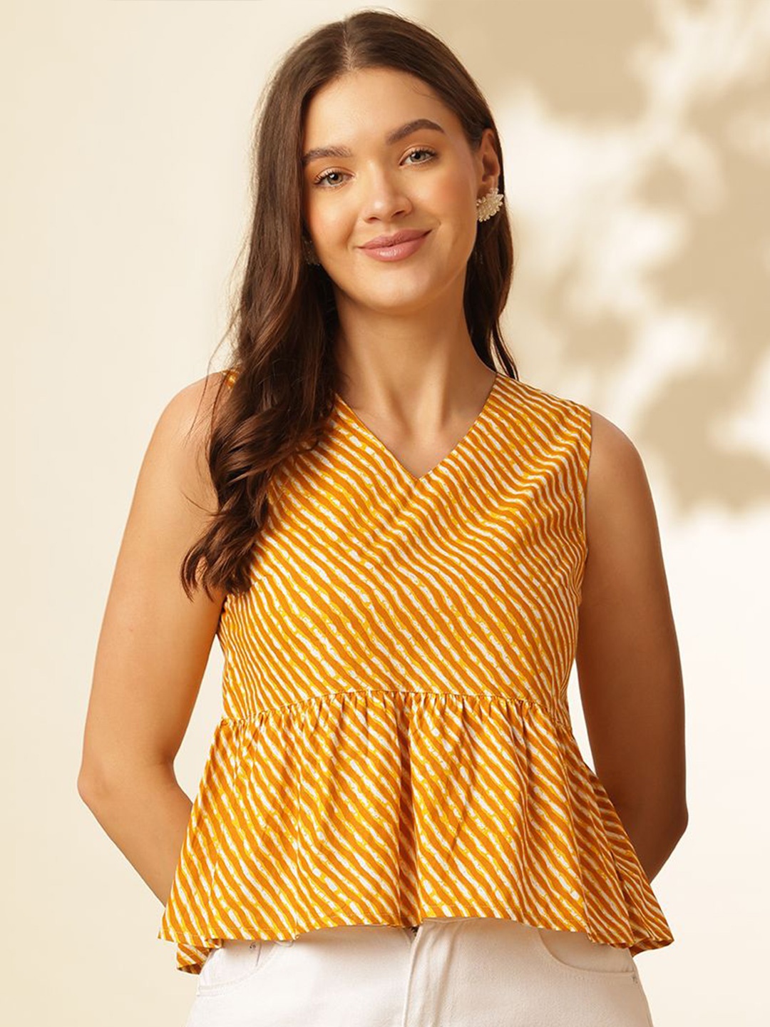 

Anouk Women Striped Cotton Peplum Top, Yellow