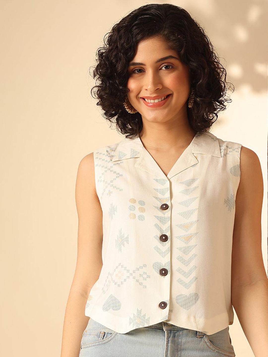 

Anouk Printed Shirt Style Top, Off white