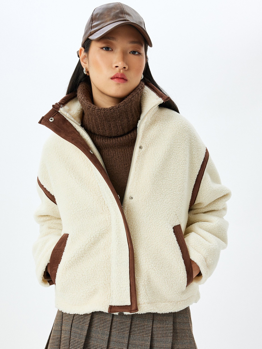 

Koton Women Checked Crop Tailored Jacket, Off white