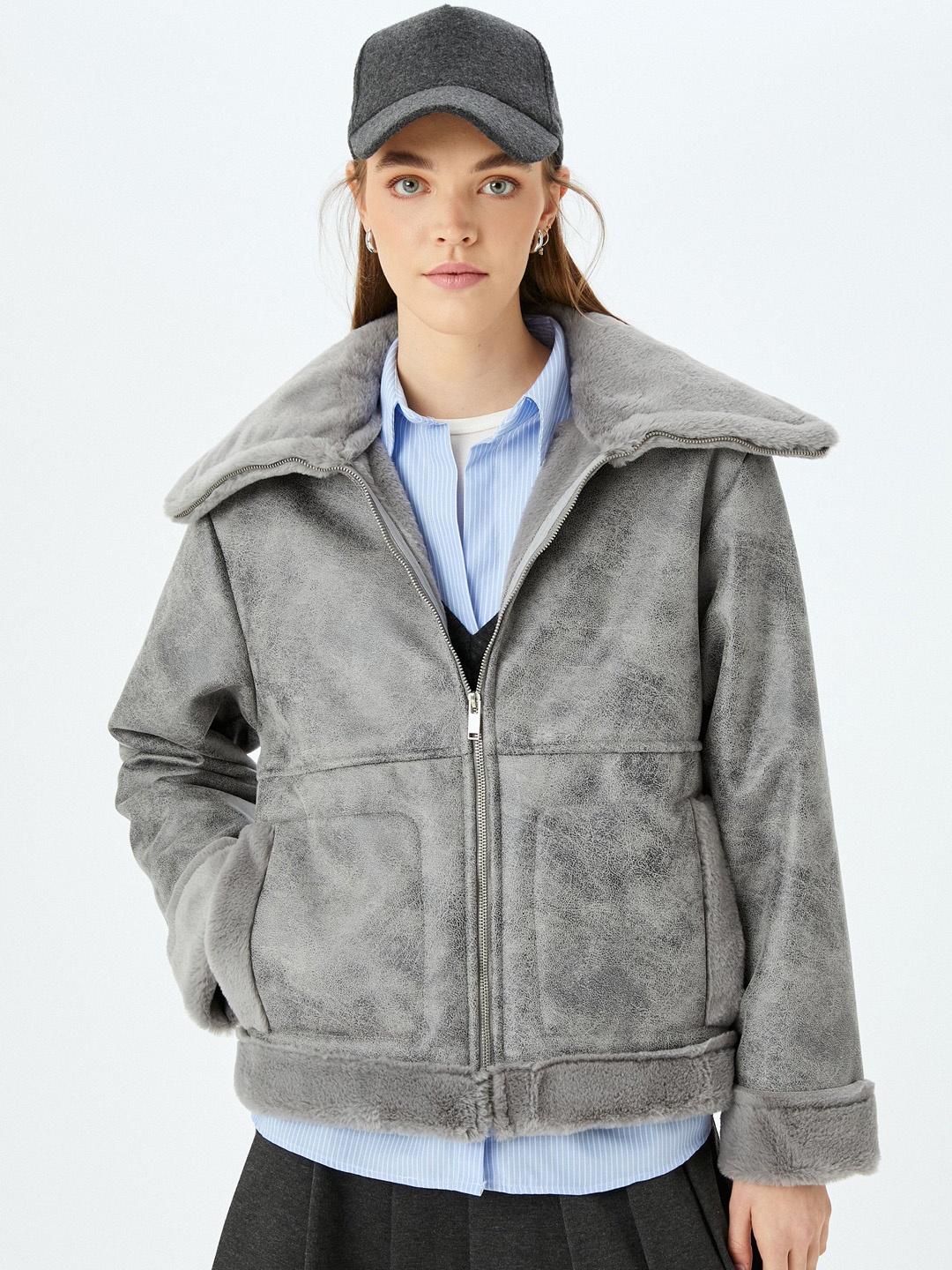 

Koton Women Camouflage Longline Tailored Jacket, Grey