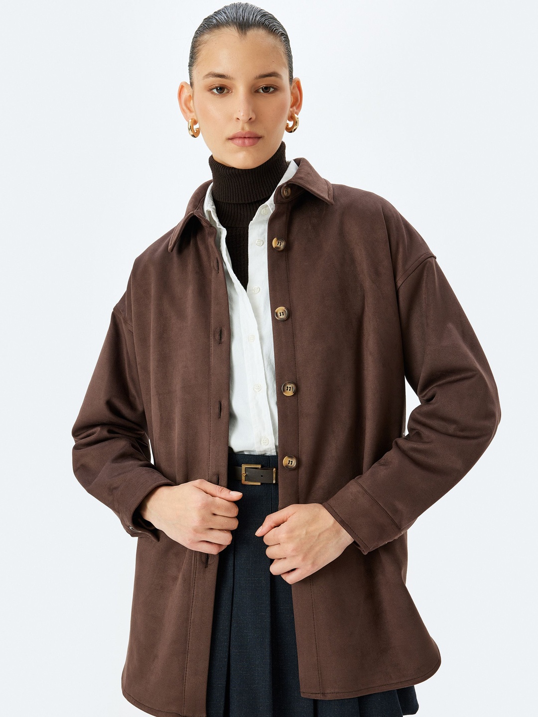 

Koton Women Longline Tailored Jacket, Brown