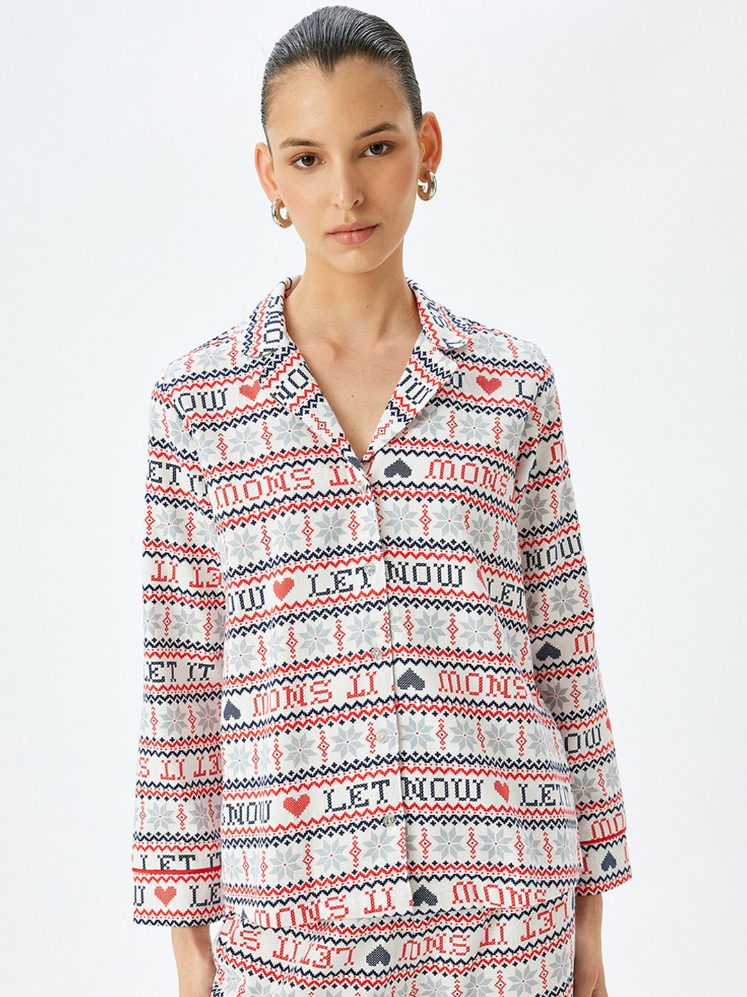 

Koton Women Printed Pure Cotton Night suit, Red