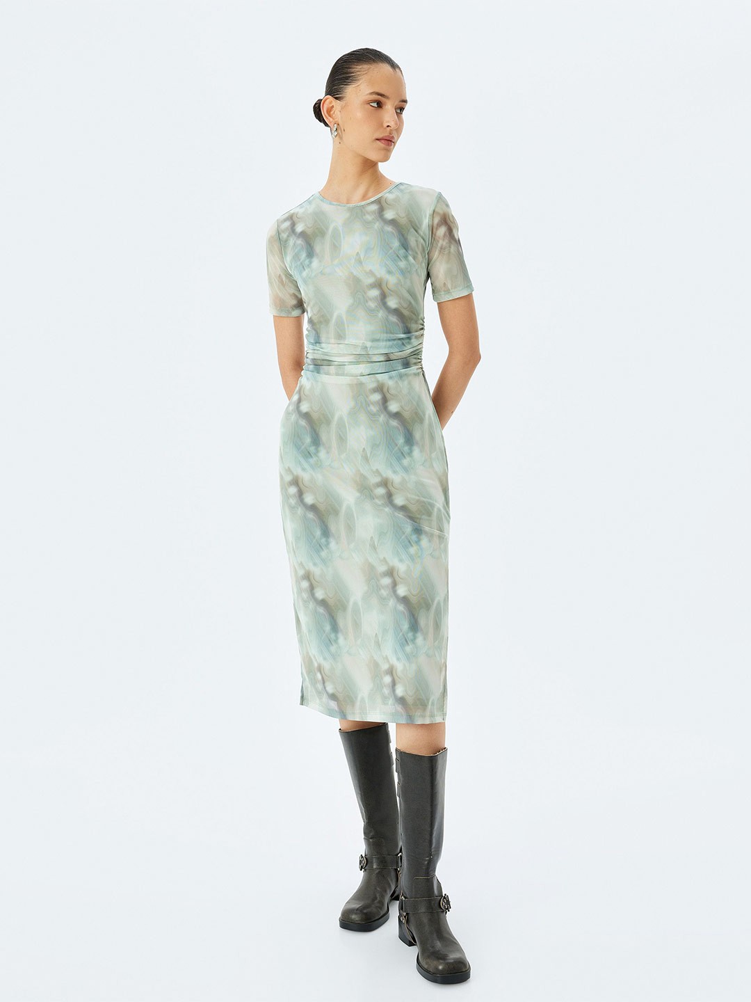 

Koton Women Abstract Printed Sheath Midi Dress, Green