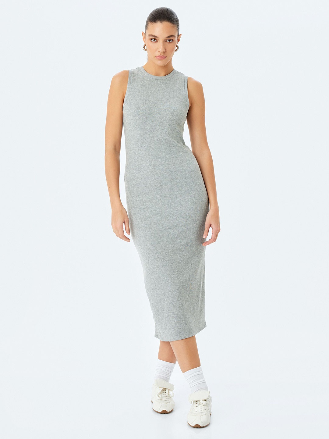 

Koton Women Round Neck Bodycon Midi Dress, Grey