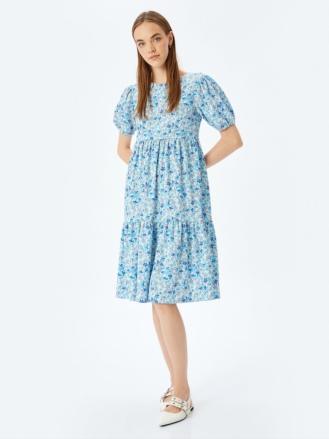 

Koton Floral Printed Fit & Flare Dress, Blue