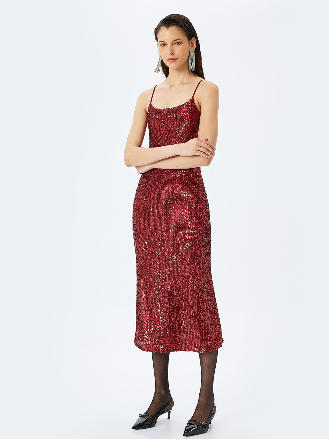 

Koton Women Sheath Midi Dress, Maroon
