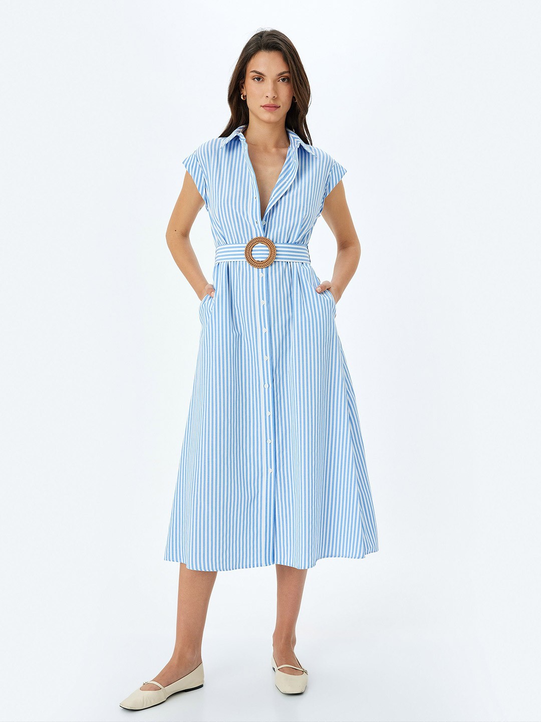 

Koton Women Striped Shirt Midi Dress, Blue