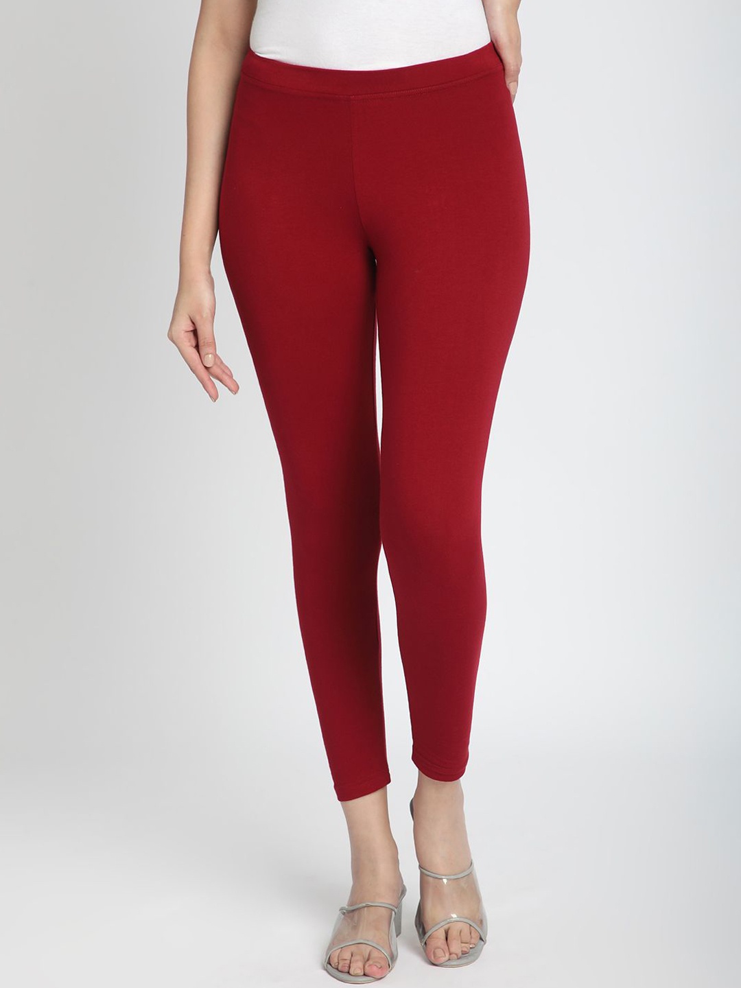 

R&B Women Ankle-Length Elasticated Leggings, Red