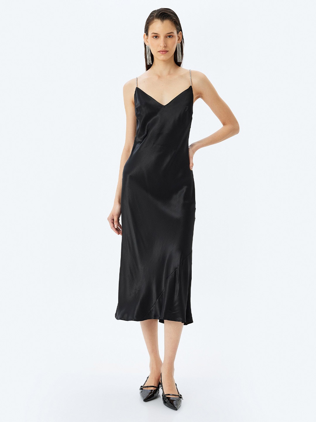 

Koton Women V-Neck Sheath Midi Dress, Black