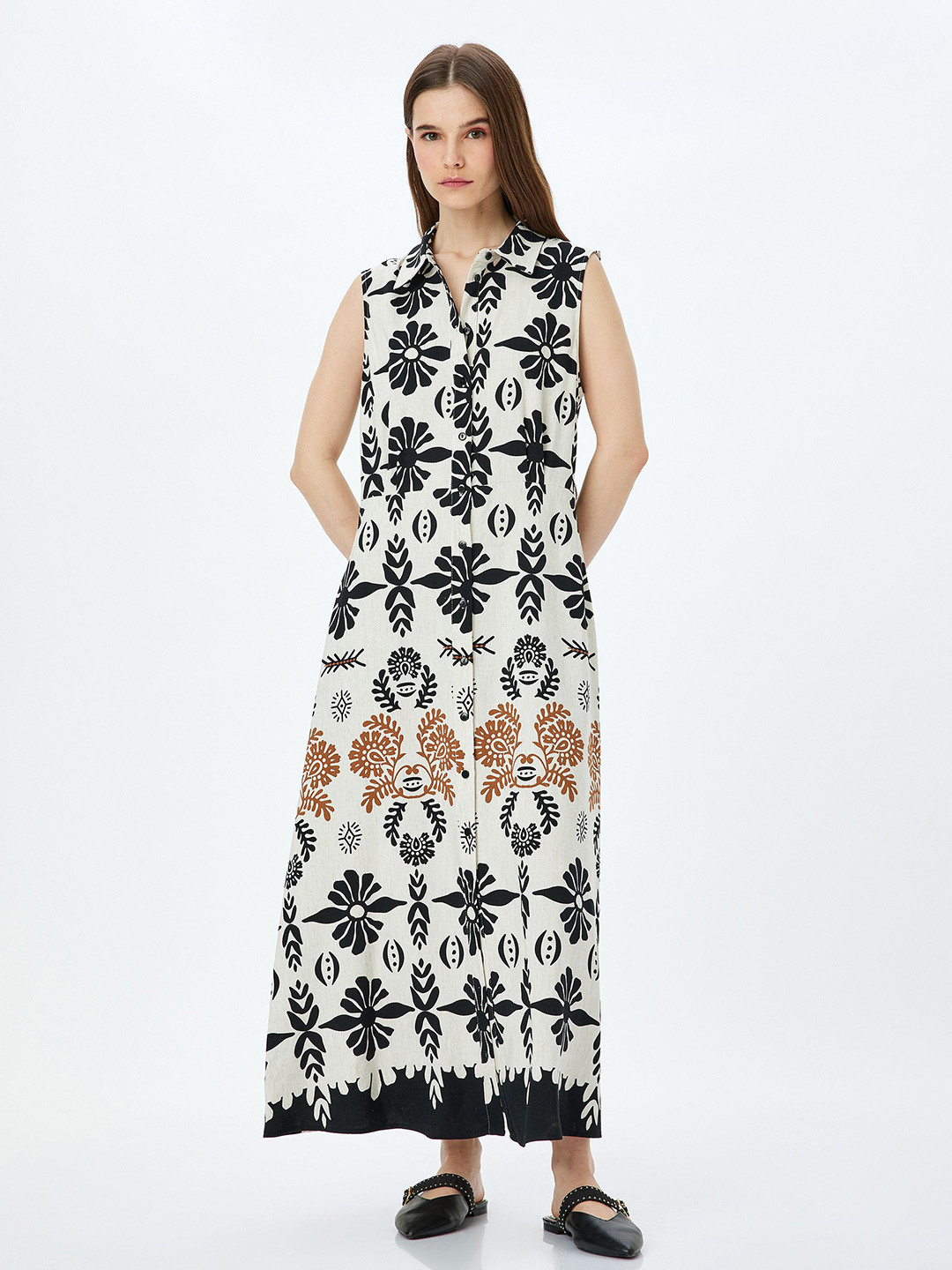 

Koton Women Ethnic Motifs Printed Shirt Maxi Dress, White