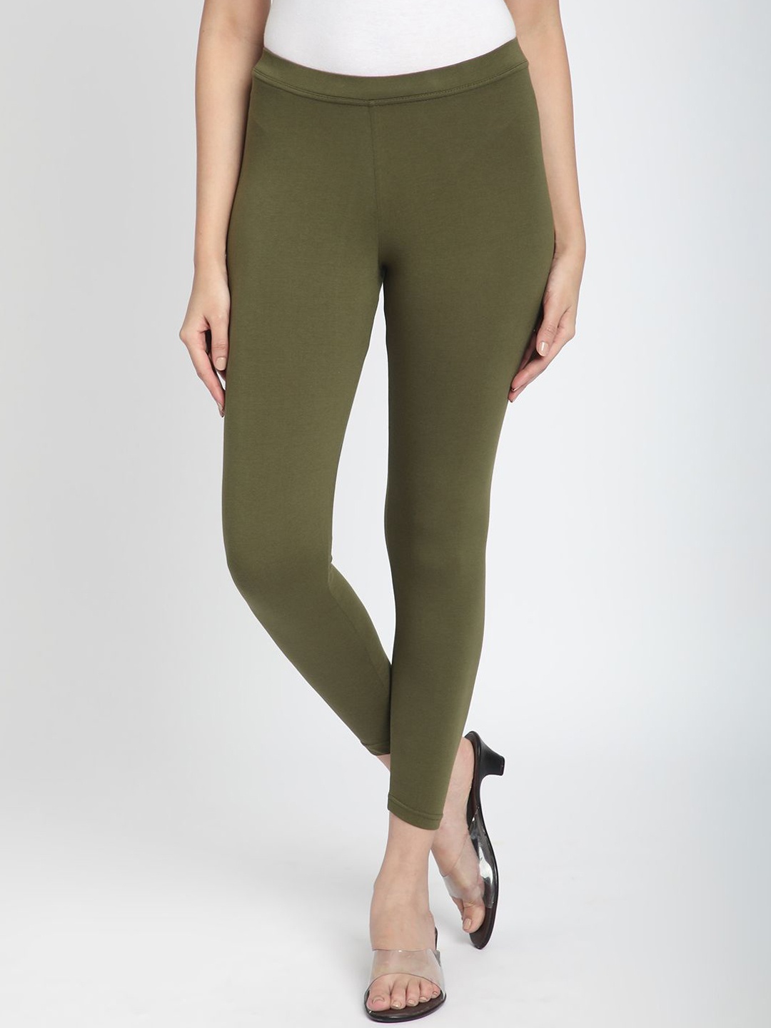 R&B Women Mid Rise Ankle-Length Leggings, Olive