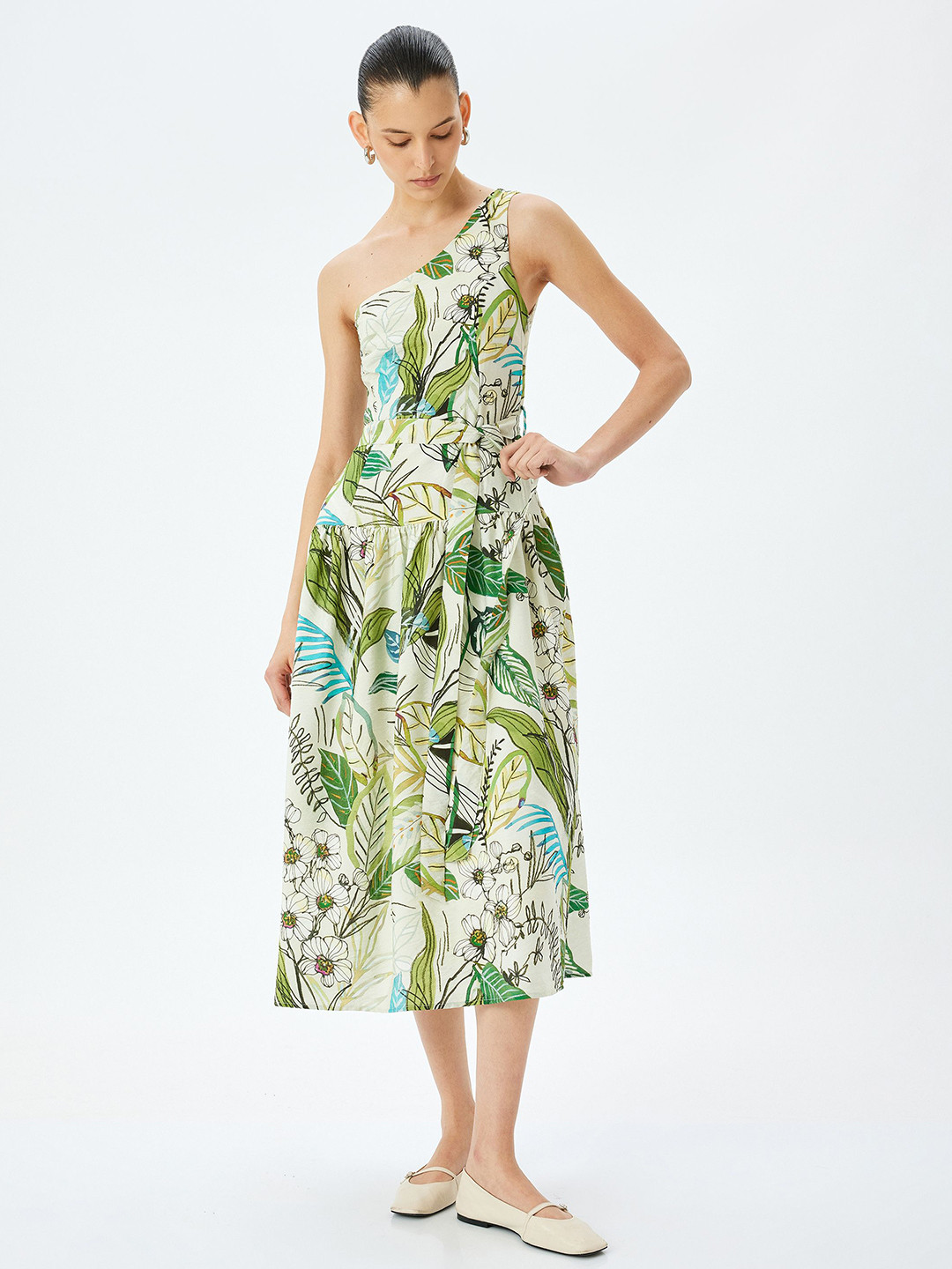 

Koton Tropical Printed Fit & Flare Midi Dress, Green