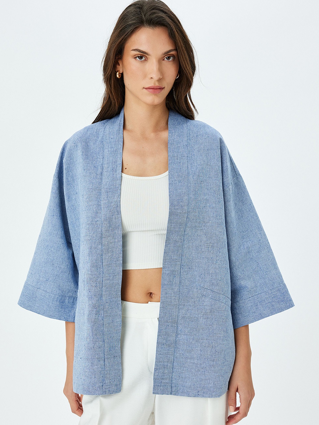Koton Women Open Front Shrug, Blue