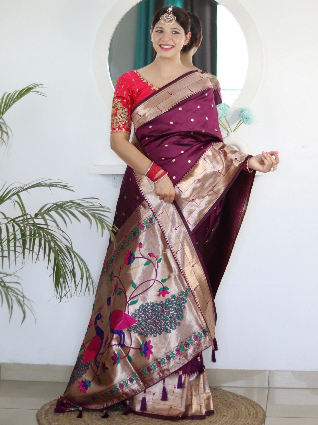 

VARNI FABRICS Woven Design Zari Pure Silk Banarasi Saree, Purple