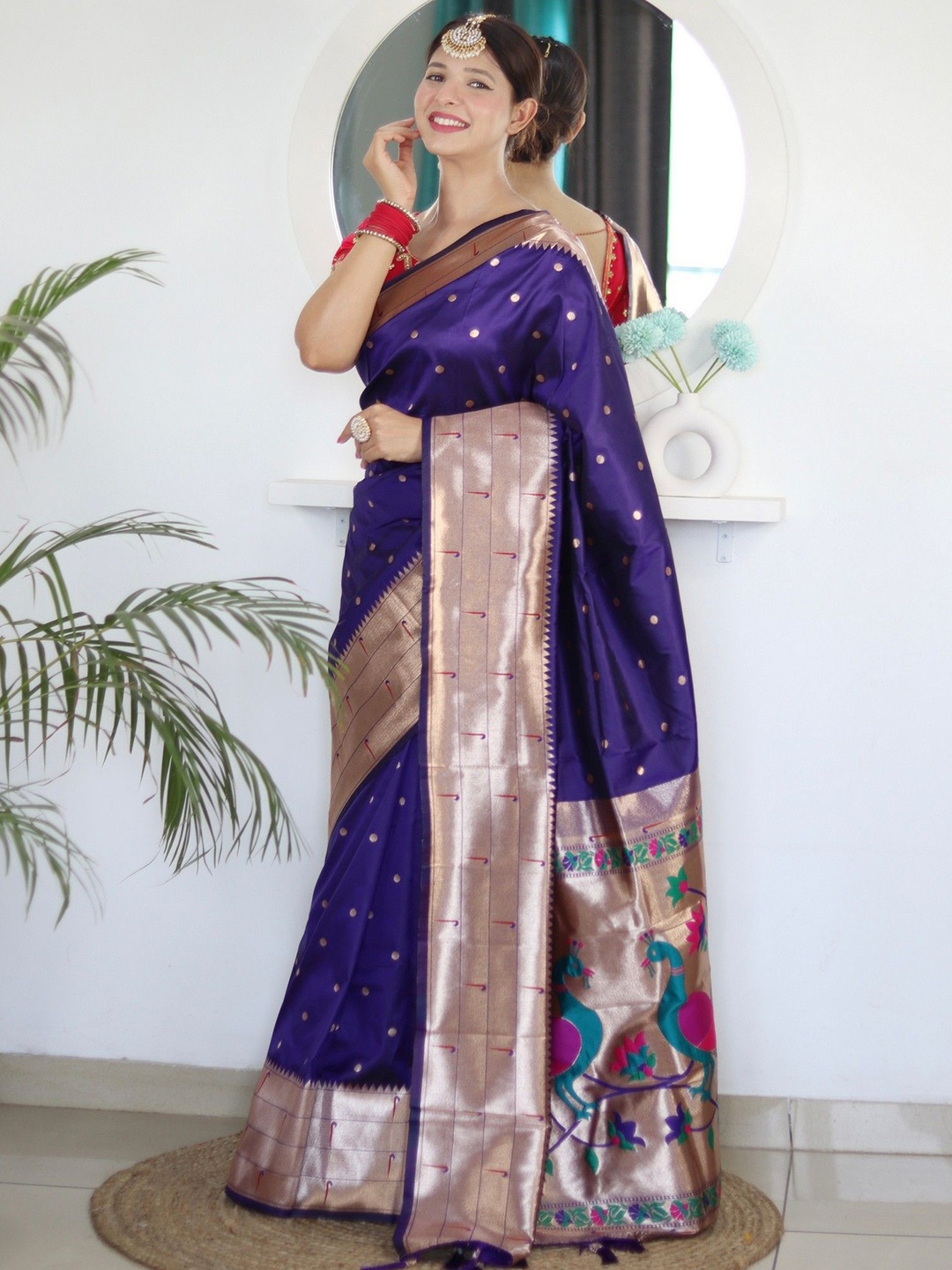 

VARNI FABRICS Woven Design Zari Pure Silk Banarasi Saree, Purple