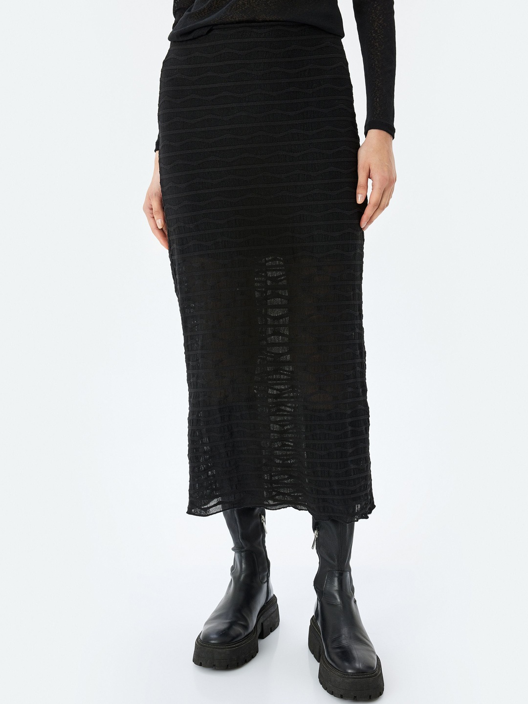

Koton Women Self Design Pencil Maxi Skirt, Black