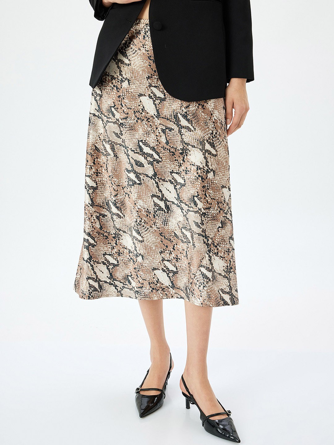 

Koton Women Printed A-Line Flare Midi Skirt, Beige
