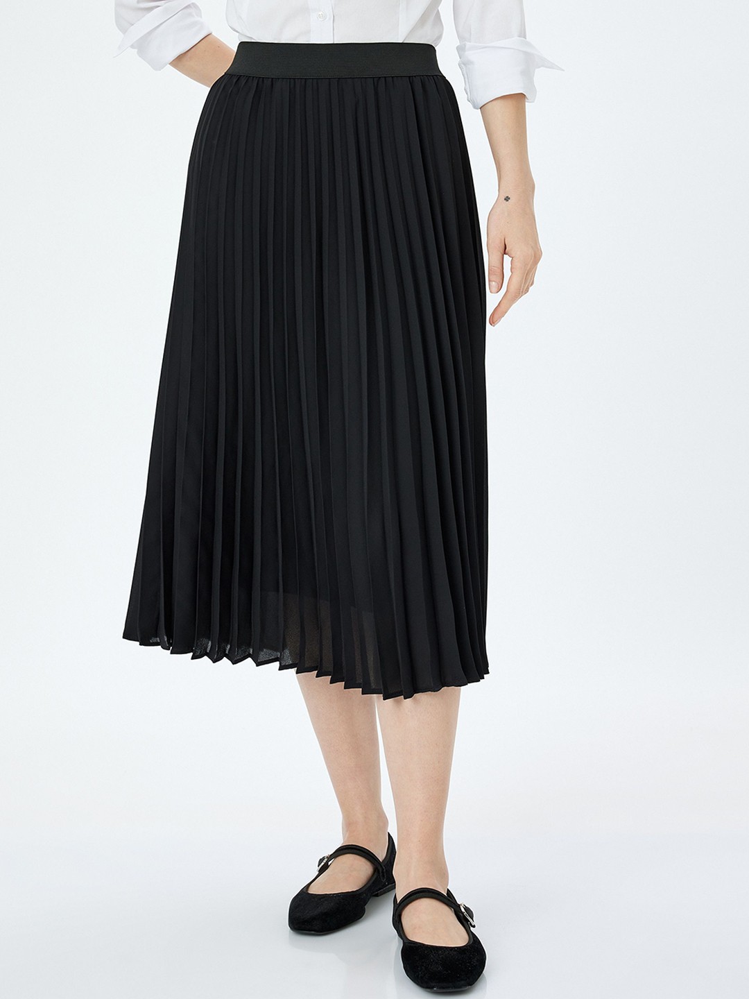 

Koton Women Pleated A-Line Midi Skirt, Black