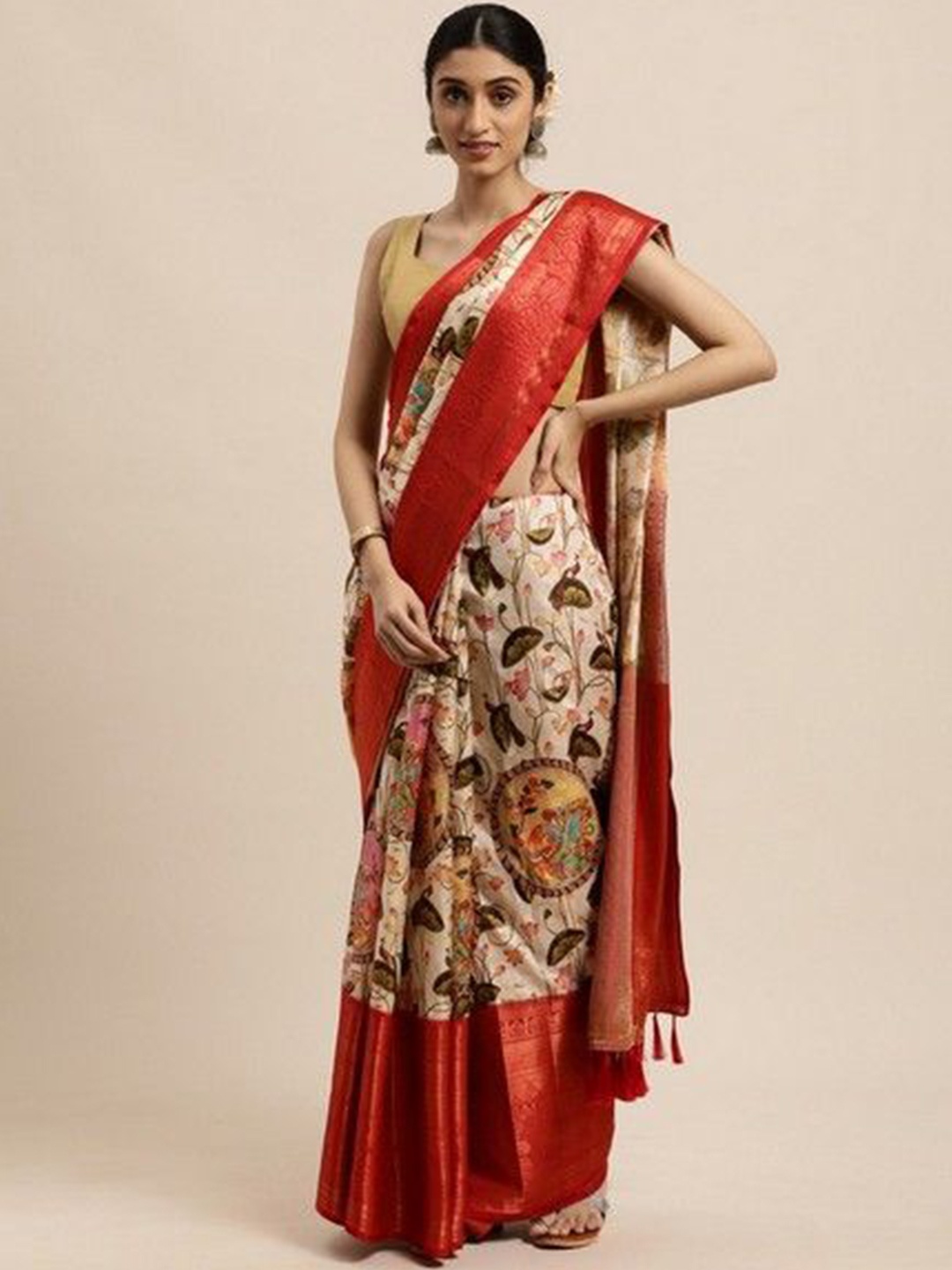 

VARNI FABRICS Woven Design Zari Pure Silk Banarasi Saree, Beige