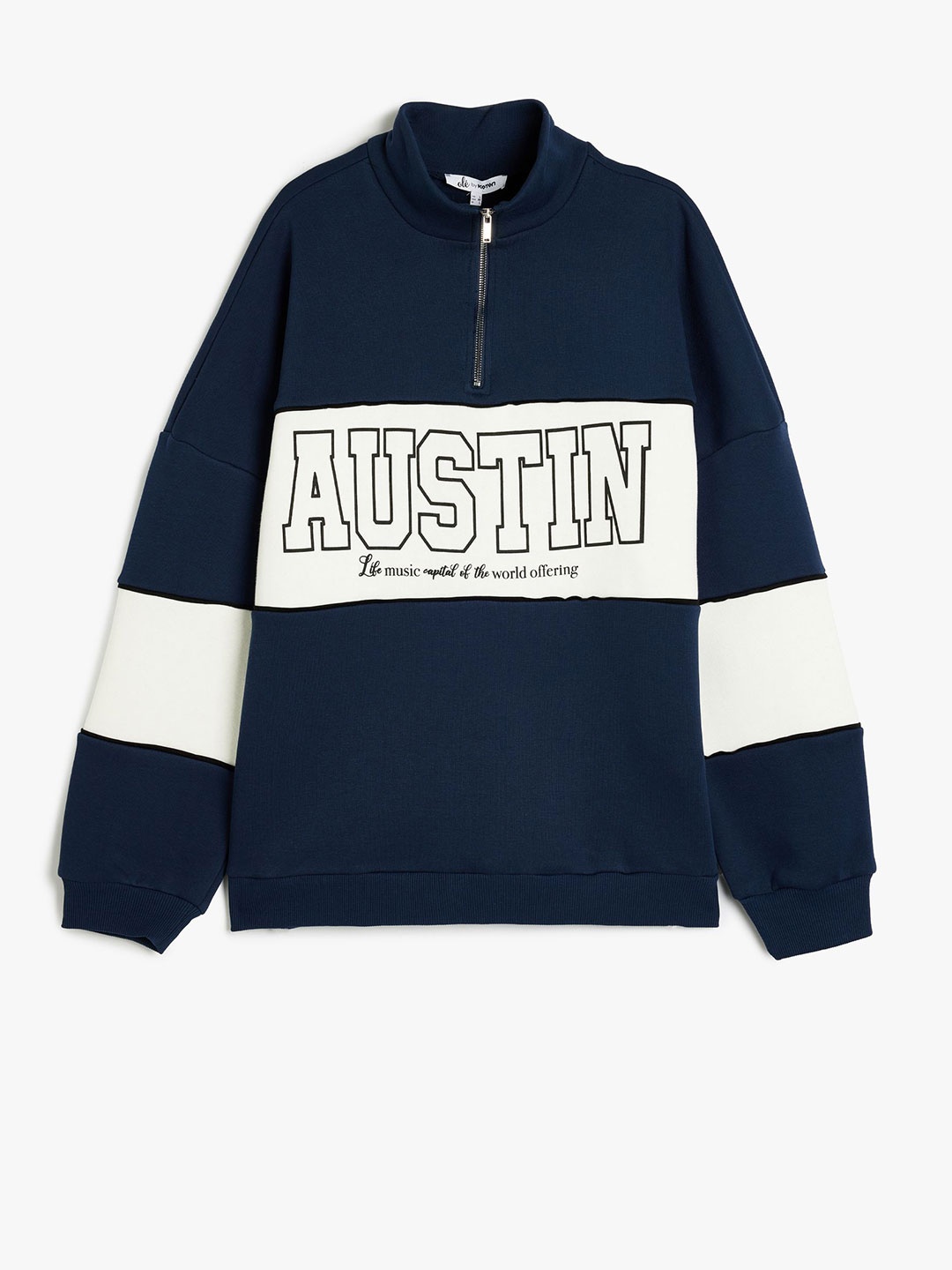 

Koton Women Printed High Neck Sweatshirt, Navy blue