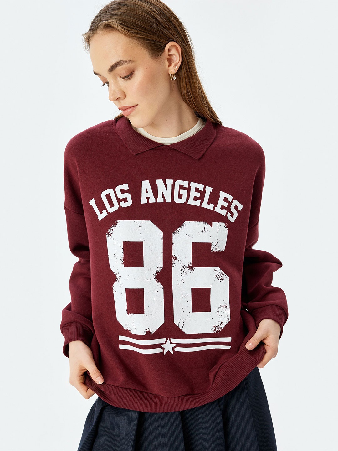 Koton Women Alphanumeric Printed Sweatshirt, Maroon