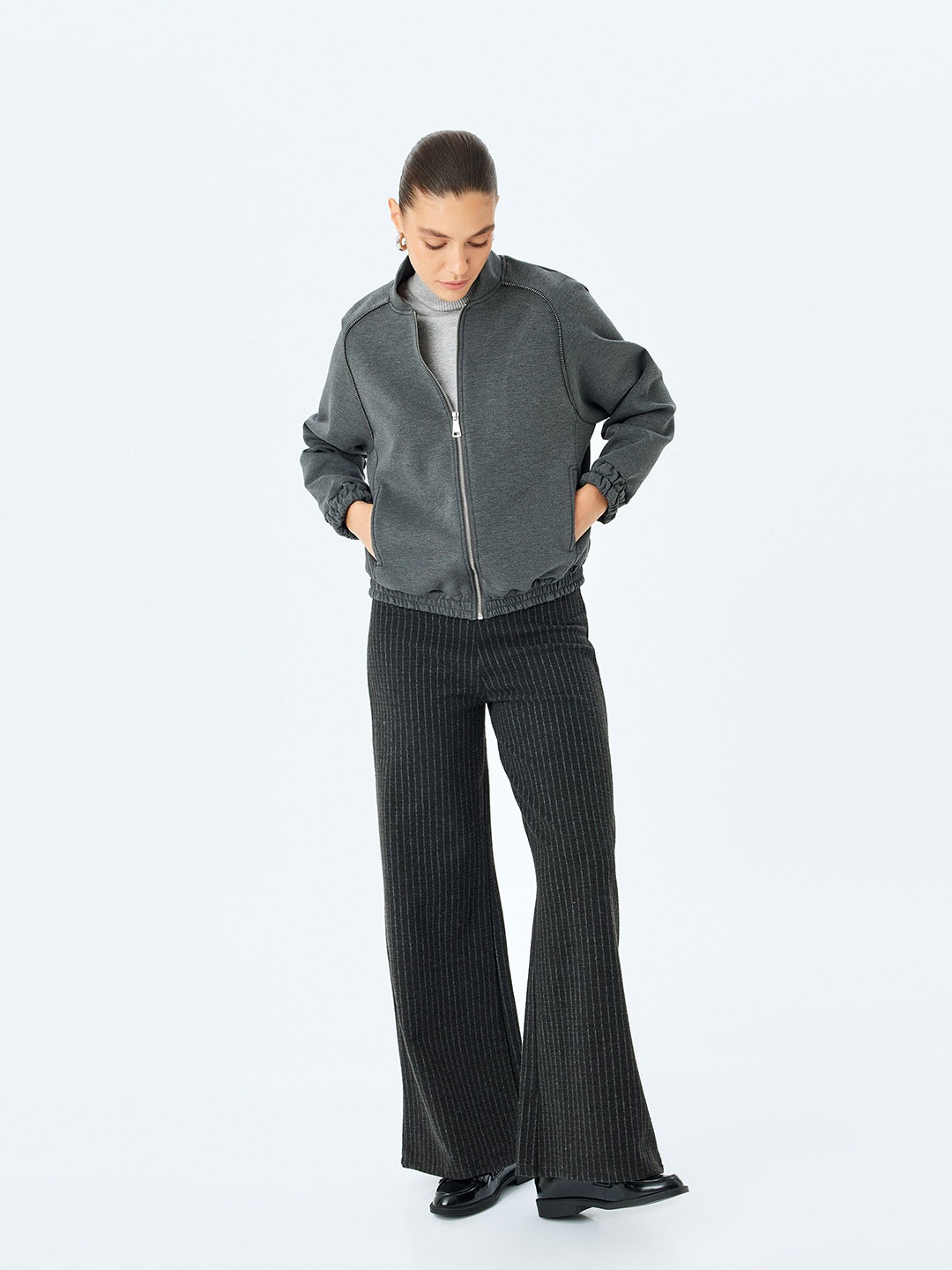 

Koton Women Front-Open Sweatshirt, Grey