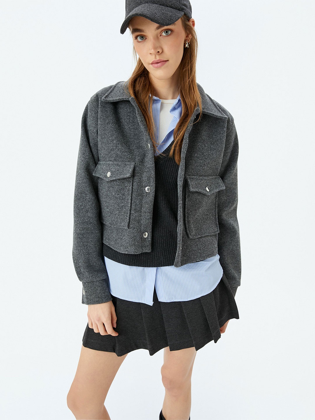 Koton Women Front-Open Sweatshirt, Grey