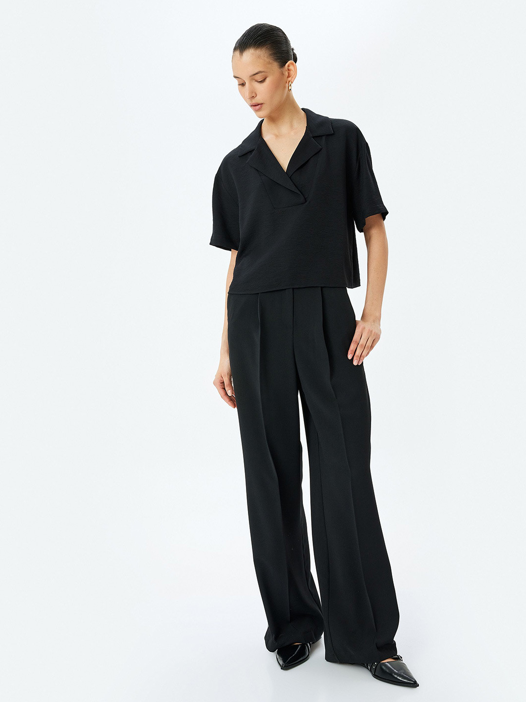 

Koton Women V-Neck Shirt Style Top, Black