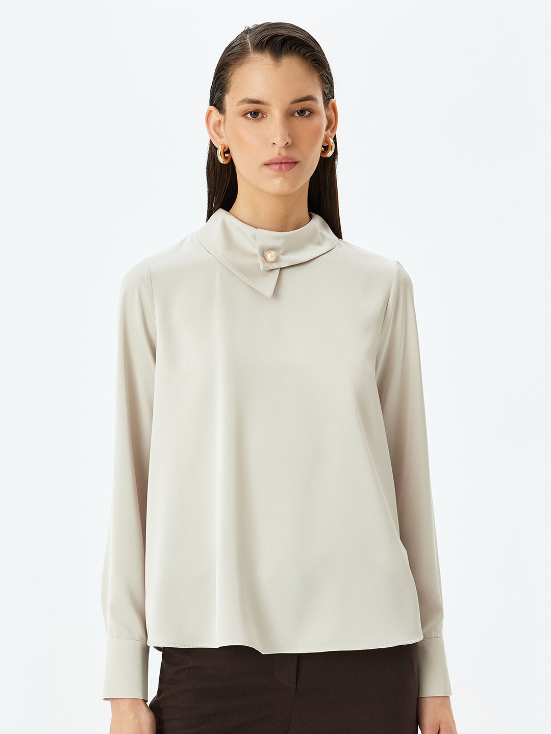 

Koton Women High Neck Long Sleeves Top, Beige