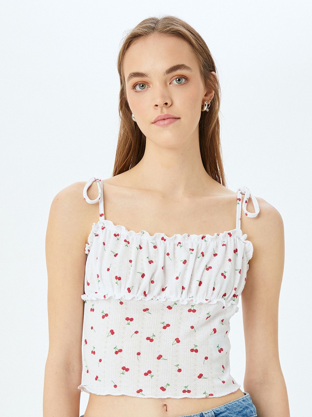 

Koton Women Floral Printed Shoulder Straps Crop Top, Red