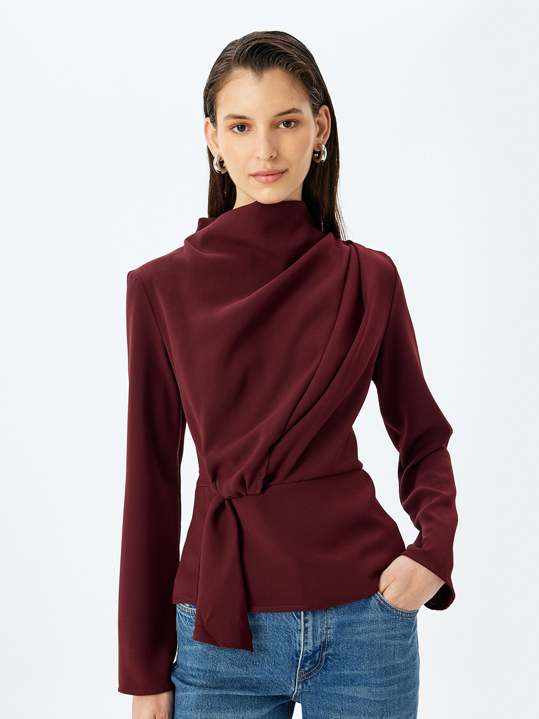 

Koton Women High Neck Wrap Top, Maroon