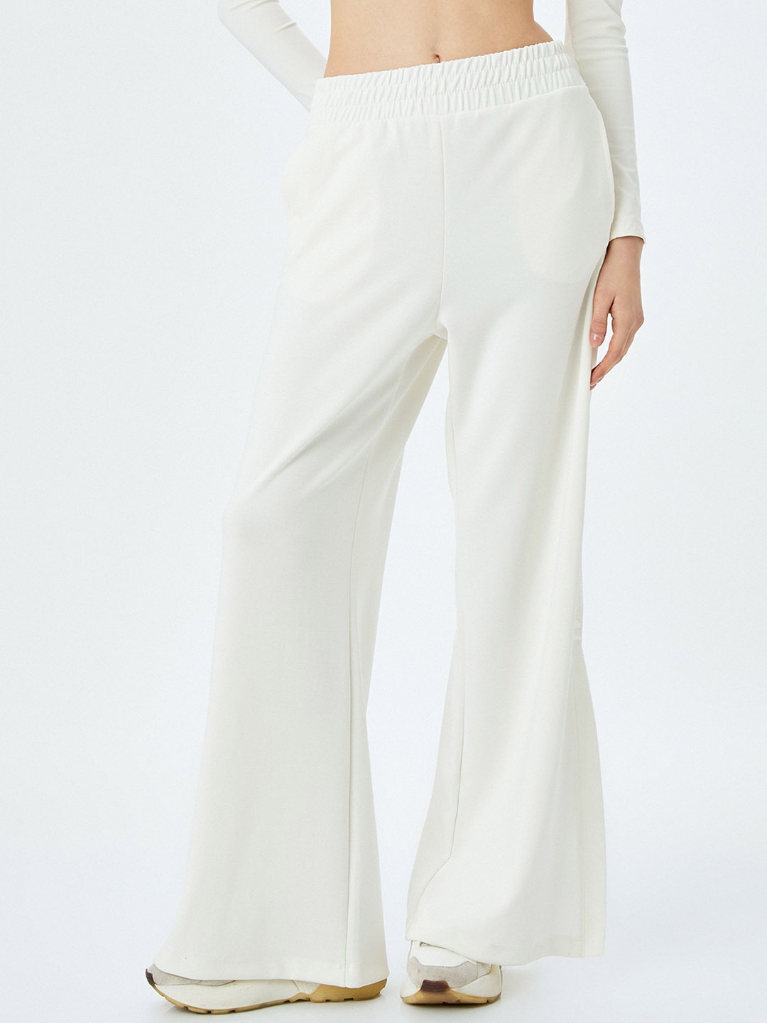 

Koton Women Mid-Rise Flared Wide Leg Trouser, White