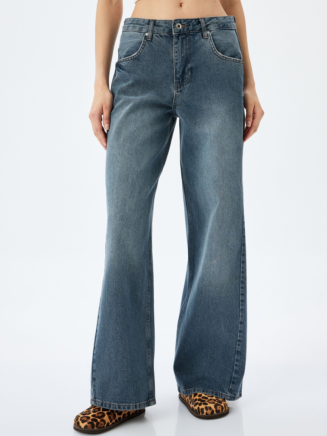 

Koton Women Cotton Wide Leg Jeans, Blue