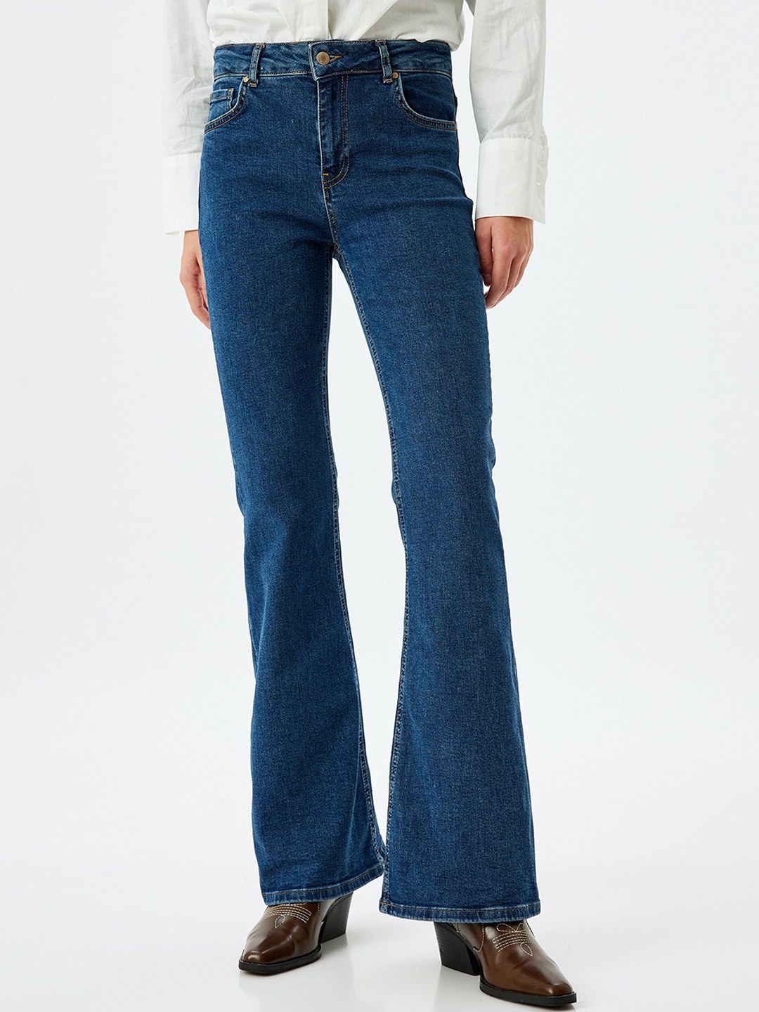 Koton Women Slim Fit High-Rise Trousers, Blue