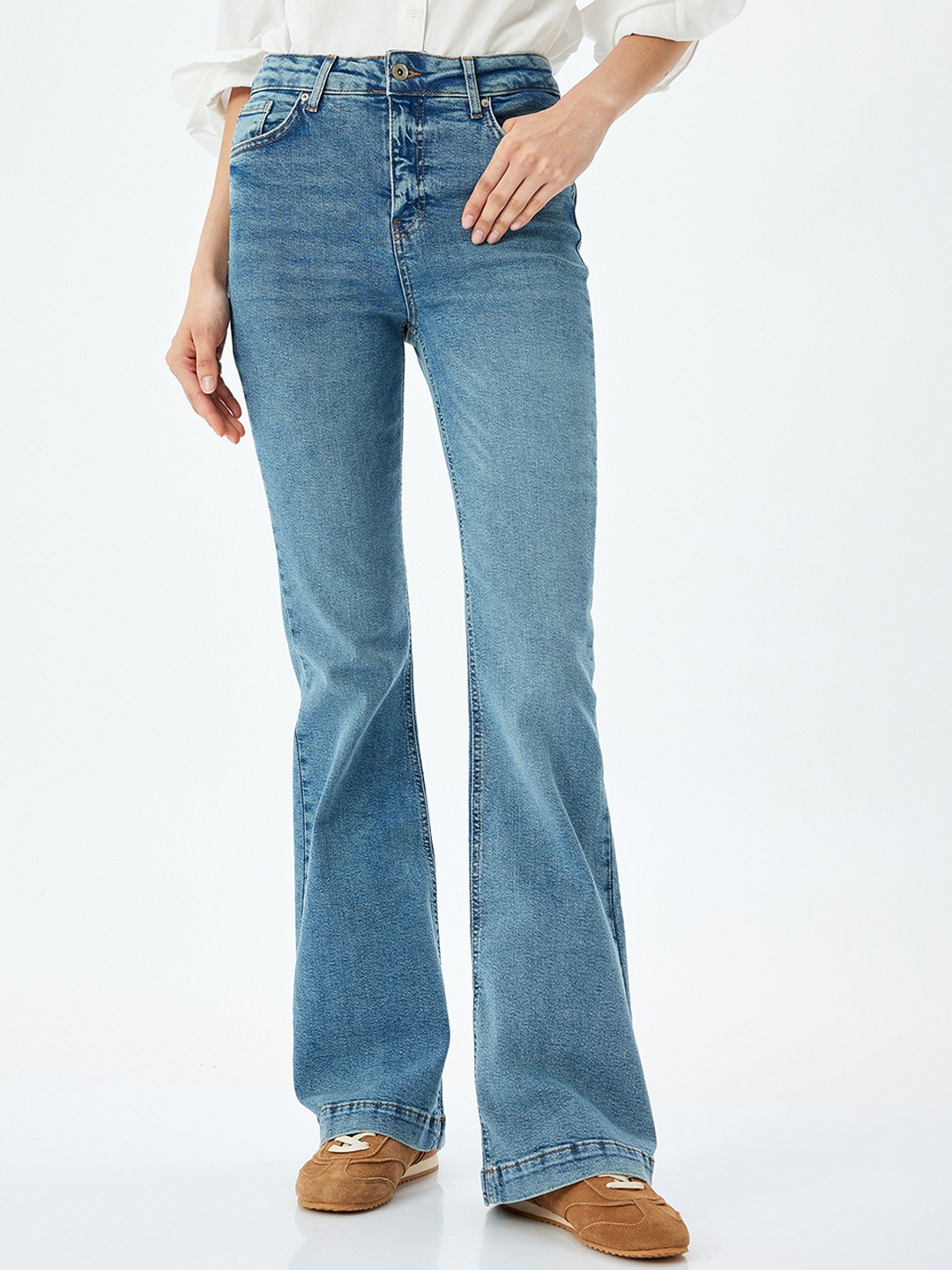 Koton Women High-Rise Stretchable Bootcut Jeans, Blue