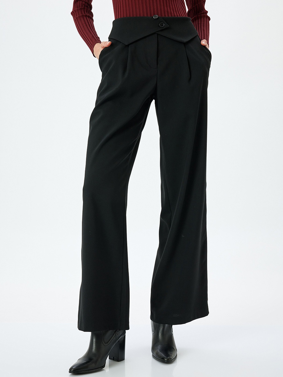 

Koton Women Straight Fit High-Rise Trouser, Black