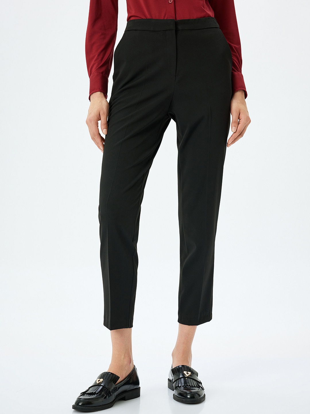 

Koton Women Slim Fit Mid-Rise Formal Trousers, Black