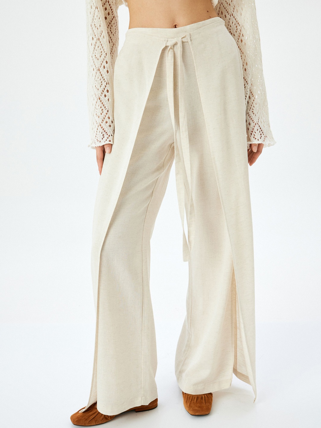 Koton Women Regular Fit High-Rise Trousers, Beige