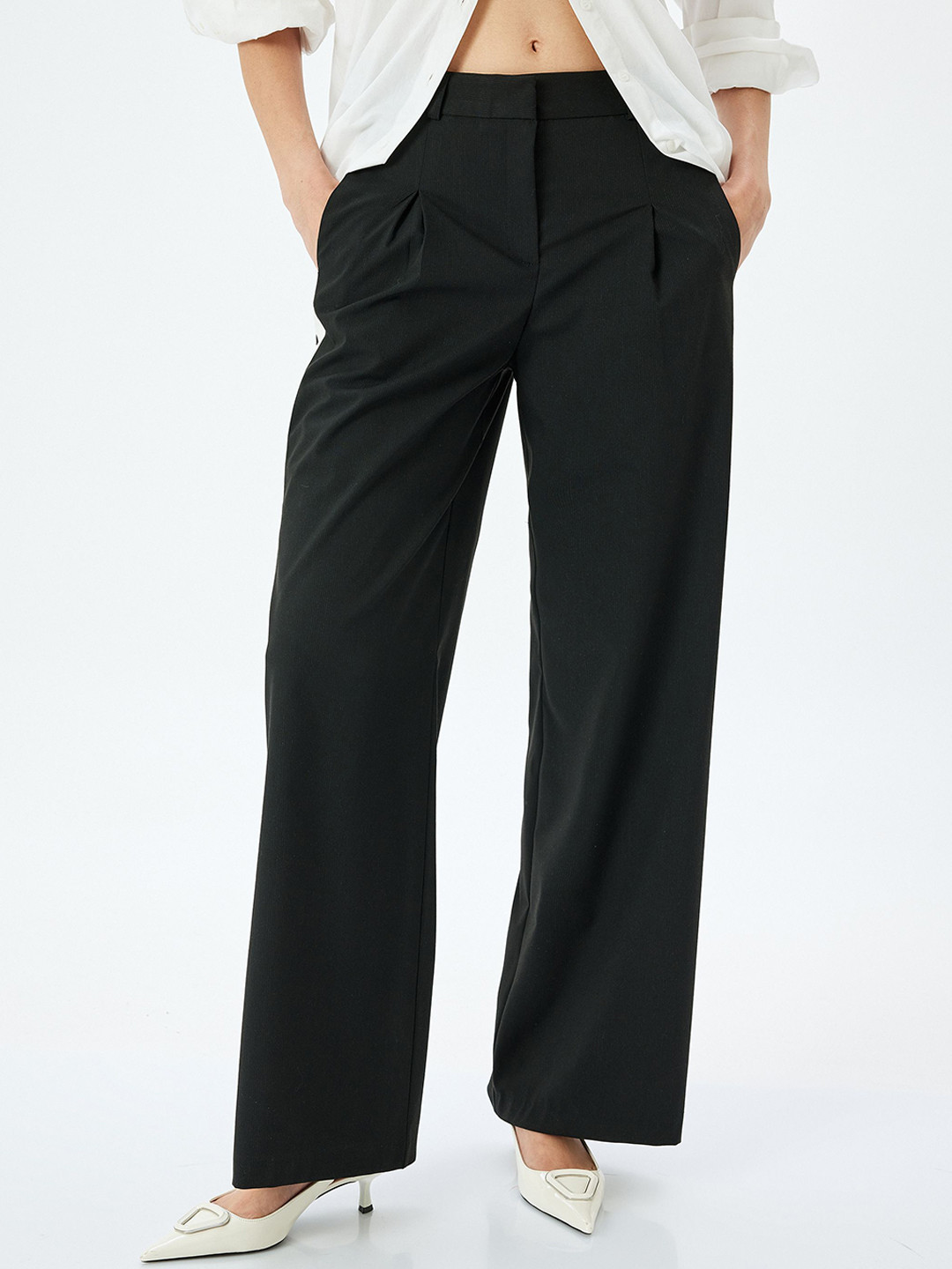 

Koton Women Mid-Rise Parallel Trousers, Black