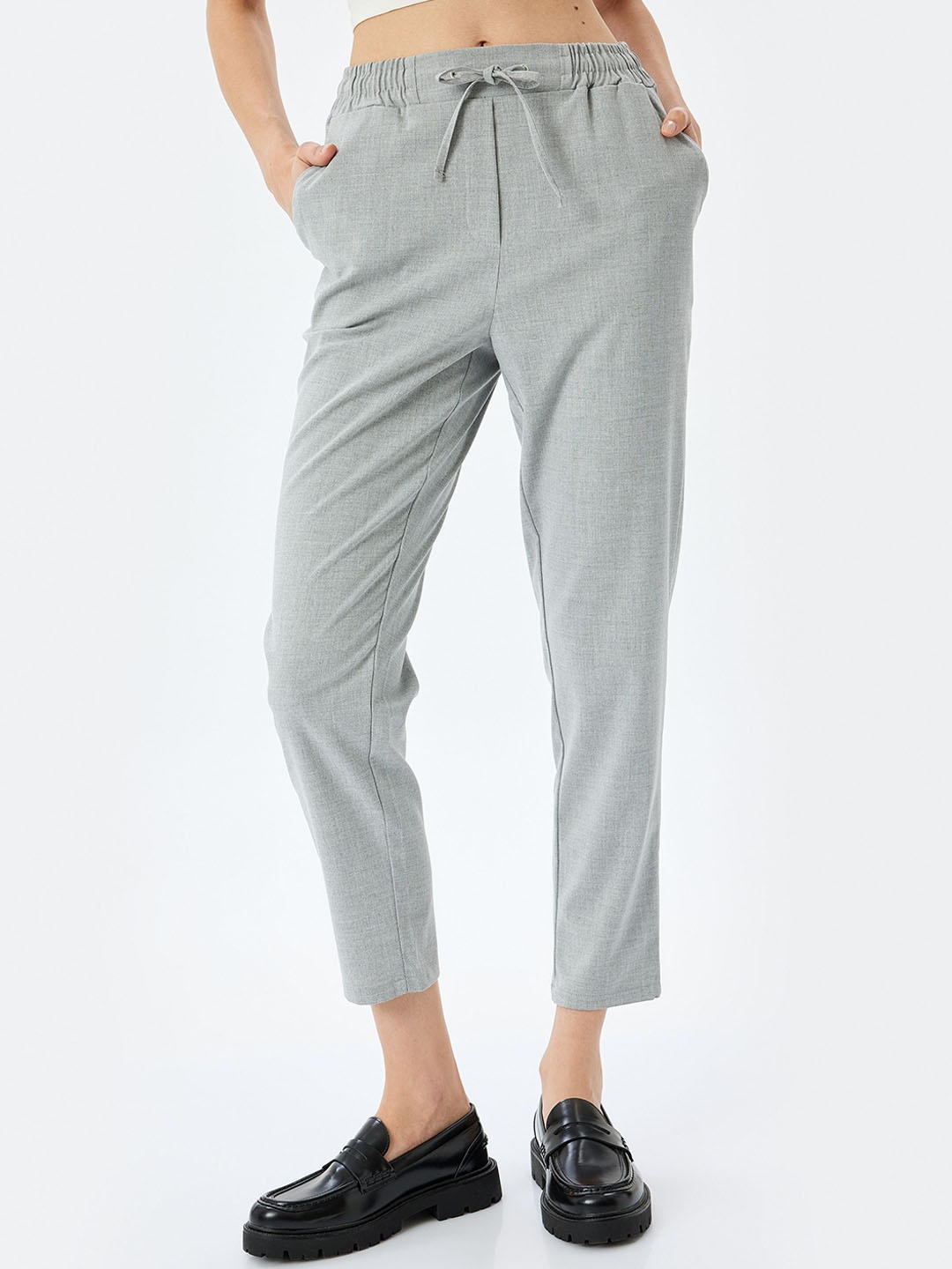 

Koton Women Regular Fit Mid-Rise Trousers, Grey