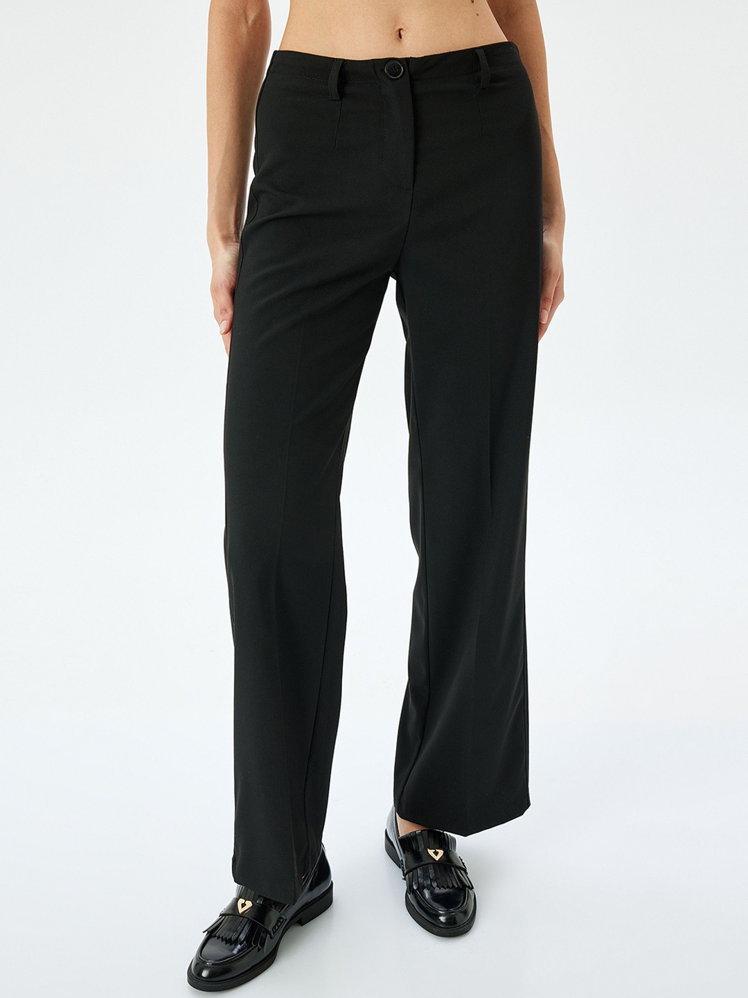 Koton Women Straight Fit Bootcut Trousers, Black