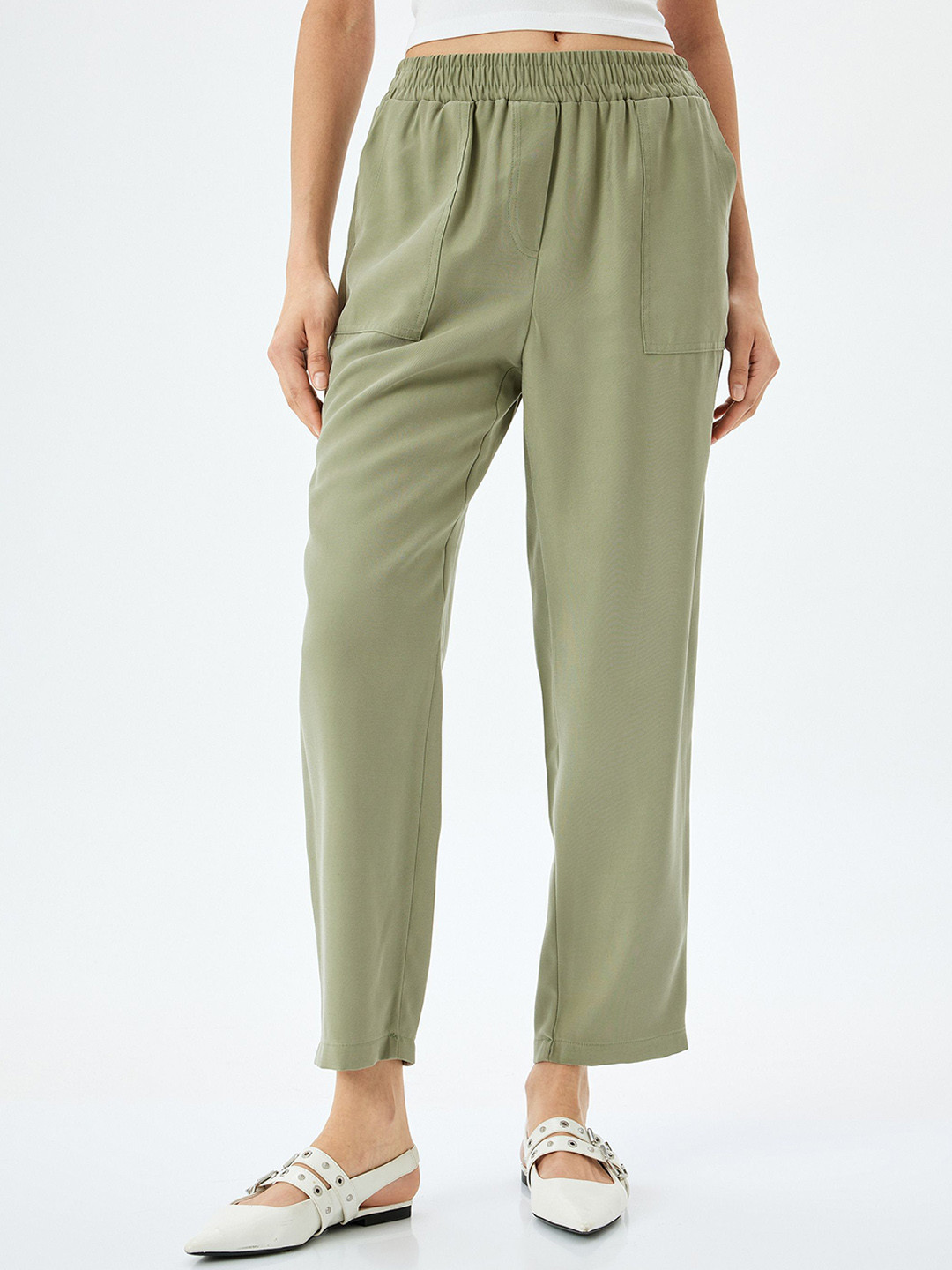 

Koton Women Mid-Rise Regular Fit Slip-On Trousers, Khaki