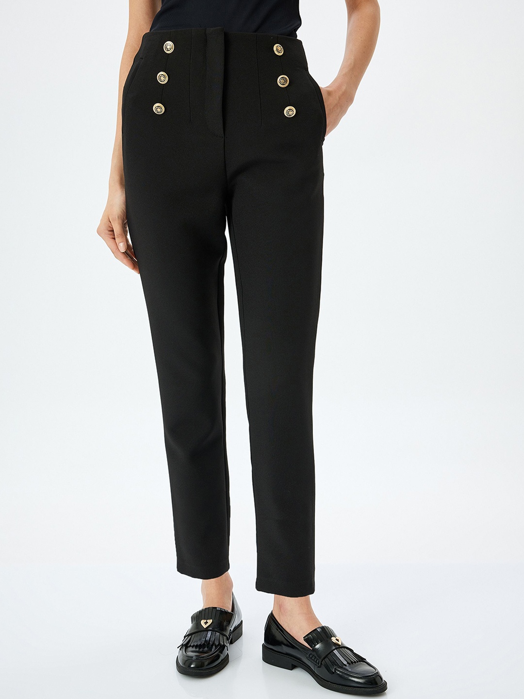

Koton Women Slim Fit High-Rise Formal Trousers, Black