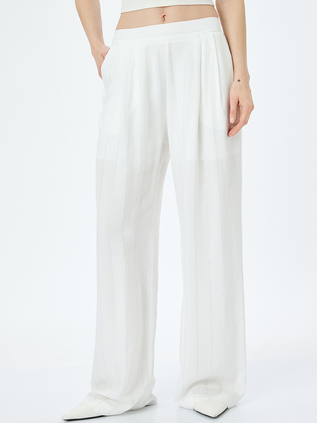 

Koton Women Loose Fit Parallel Trousers, Off white