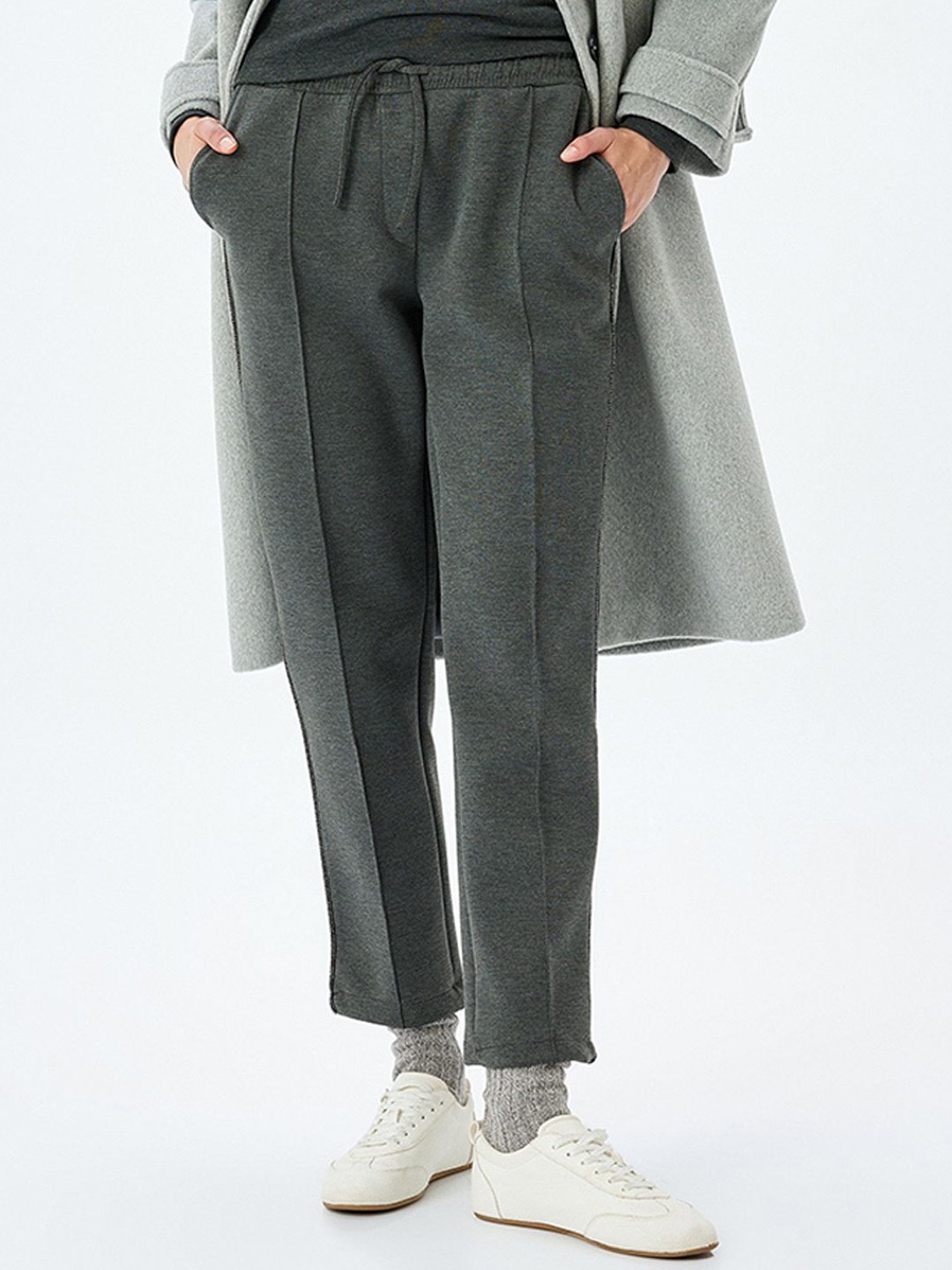 

Koton Women Regular Fit Mid-Rise Trousers, Grey