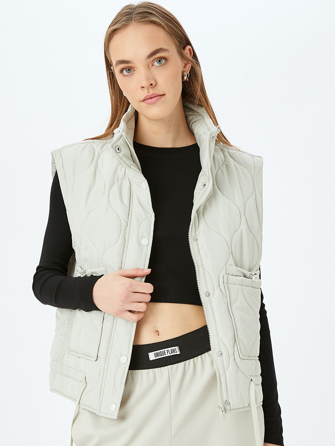 

Koton Quilted Mock Collar Jacket, Beige