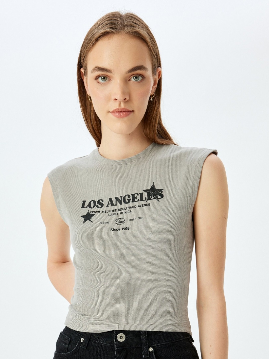 

Koton Women Typography Printed Round Neck Cotton T-shirt, Grey